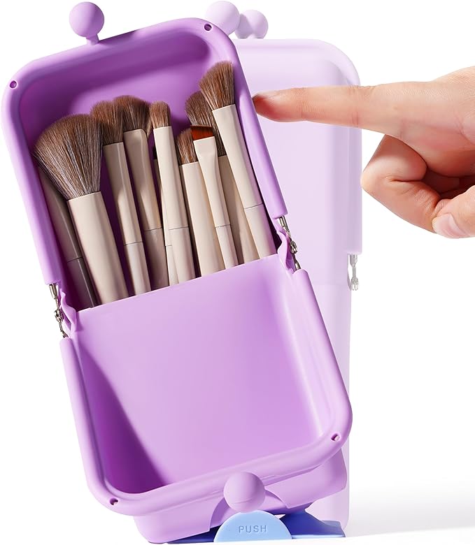 APT 1101 Makeup Brush Holder Travel Cosmetic Bag with Suction Base, Portable Cosmetic Organizer for Travel & Home, Organizer for Brushes, Beauty Tools & Accessories (Lavender)