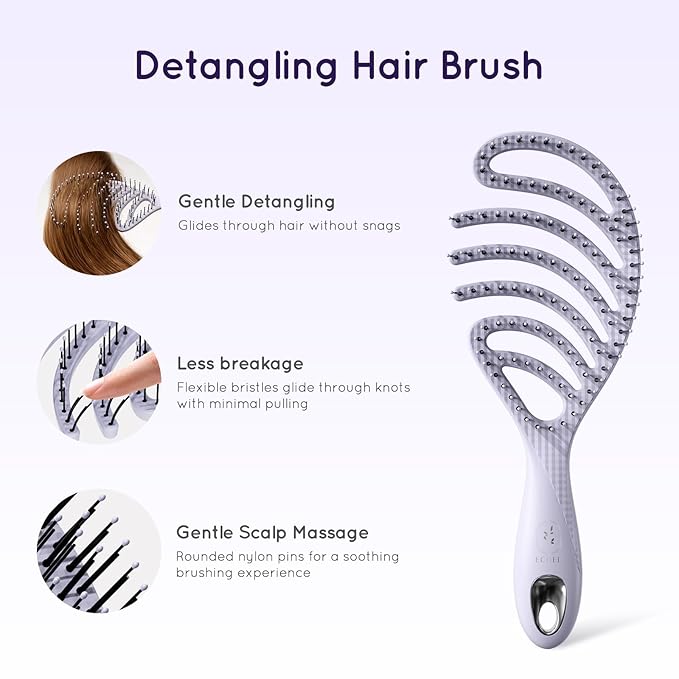 Detangling Brush, Vented Detangler Hair Brush for Fine, Straight, Long, Wet or Dry Hair with Smooth Bristles, Gentle on Scalp for Men, Women & Kids (Purple)