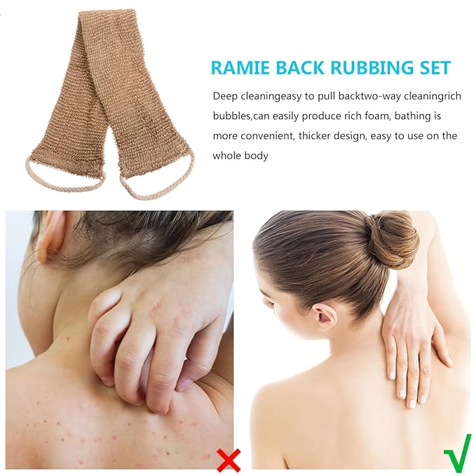 2Pcs Hemp Fiber Exfoliating Bath Gloves Double-Sided Scrubber with Back Strap for Deep Body Cleaning and Shower Spa