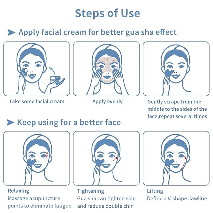 Gua Sha Facial Tools, Jade Guasha Tool for Face & Eye Gua Sha Stone for Puffiness Reducing & Jawline Sculpting Face Stone Gua Sha Tools for Skin Care Woman GuaSha Stone Tool, Blue
