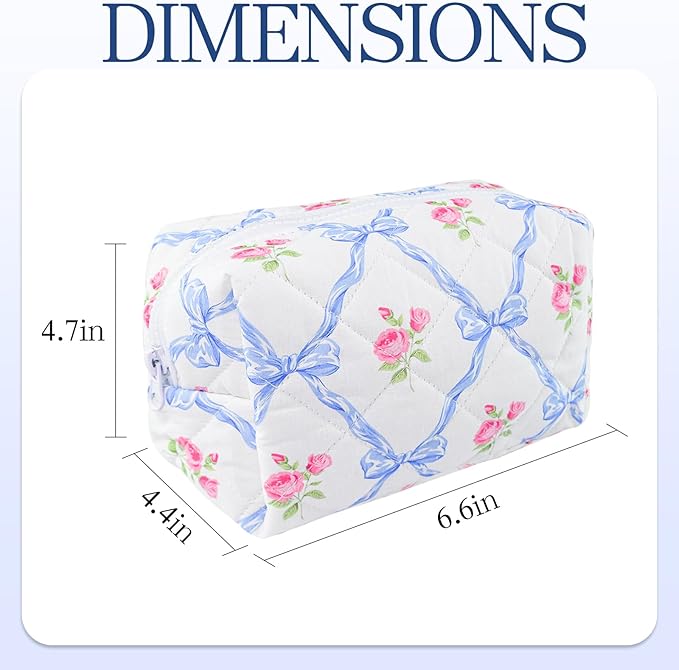 Quilted Makeup Bag Floral Cotton Make up Bag Puffy Coquette Makeup pouch Aesthetic Cute Travel Toiletry Bag for Women Girls