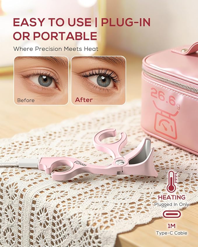 COPPA Heated Eyelash Curler, EC-1 Precision Type Lash Curler Open Style with 65°Heat & Dual-Use Corded Eyelash Curler Easy to Use for All Eye Shapes, No Pinching or Pulling Eyelash Eye Makeup Tool
