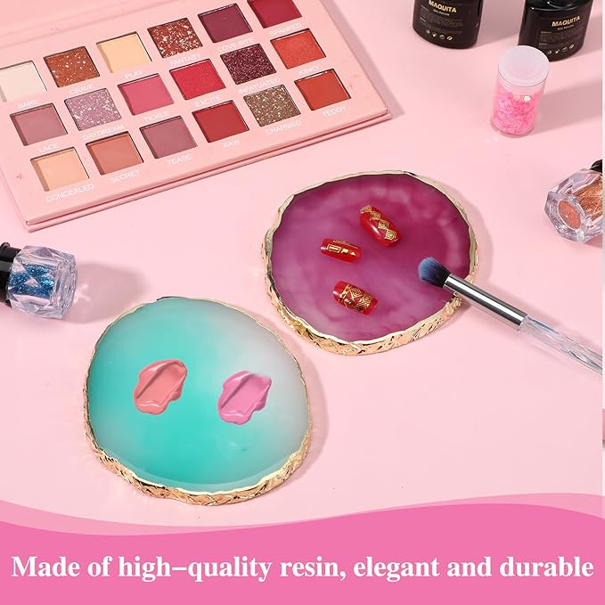2PCS Nail Art Palette, Resin Nail Plates Makeup Mixing Palettes Gilded Edge Polish Palette Mixed Color Painting Irregularity Palettes Display Board for DIY Manicure Art Design Foundation Makeup