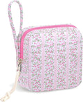 Small Makeup Bag | Discreet Period Bag Pad Pouch for Purse| Sanitary Napkin Storage & Tampon Holder for Travel (Cute flower pink)