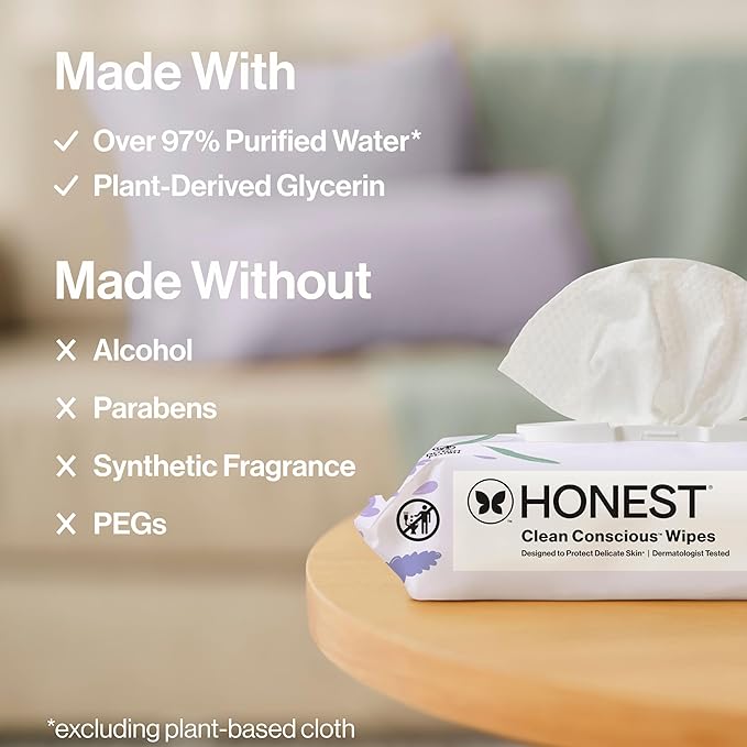 The Honest Company Calm and Cleanse Naturally Scented Wipes, Cleansing, Multi-Tasking, 99% Water Plant Based, Hypoallergenic, Lavender, 240 Count