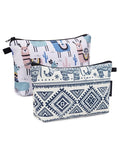 WANDF Cosmetic Bag for Women Makeup bag Organizer Mini Makeup Pouch for Purse Water Resistant Girls Gift(2pcs Alpacas+Elephant)