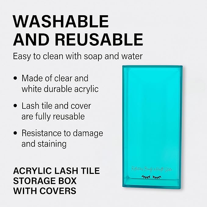 Acrylic Eyelash Storage Box - Eyelash Extension Organizer Box - Lash Organizer Tiles for Lash Extension - Perfect for Eyelash Holder, Eyelash Case and Eyelash Storage Case (teal & white)