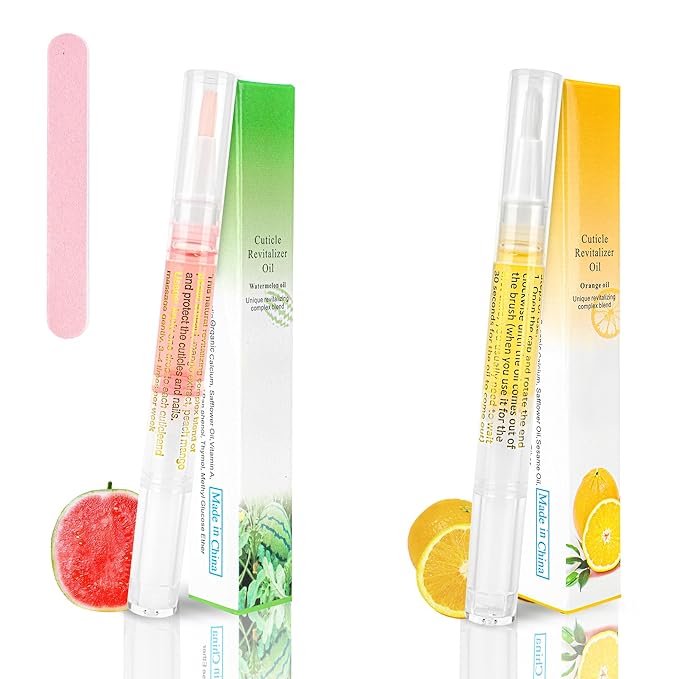 2PCS Cuticle Oil Pen for Nails,Nail Oil Pen for Nail Care,Cuticle Oil for Nails with Nail File,Nail Oil Cuticle Prevent Dry Cracking and Hangnails,Deep Nourishment(Orange & Watermelon Flavor)