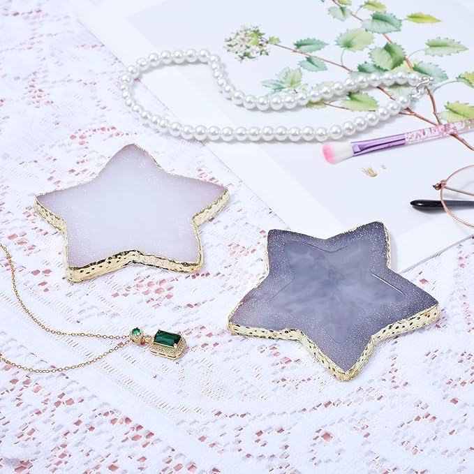2 Pcs Nail Art Palette Resin Nail Polish Palette Mixing Plate Plates White Stars Shape Makeup Plate Nails Gel Color Makeup Display Board Pallet For Art Tip Holder Display