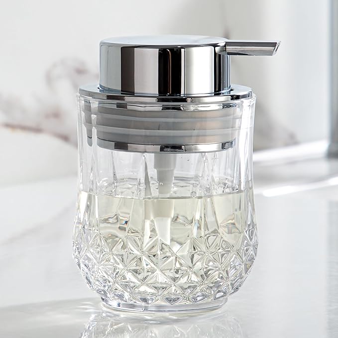 Glass Soap Dispenser,Bathroom Hand Liquid Soap Dispensers,Refillable Dish Soap Dispenser,Lotion Dispenser for Bathroom,Kitchen (Clear/Silver Liquid Pump)