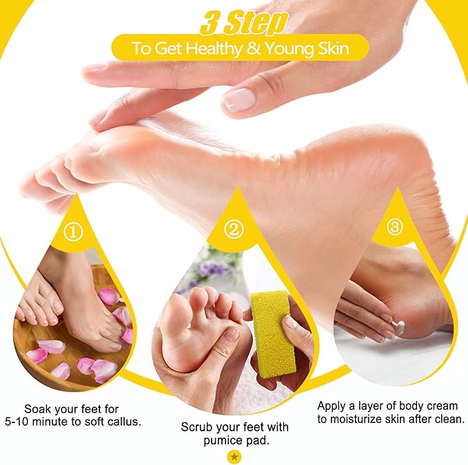 Disposable Foot Scrubber Sponge Pads Pedicure Pumice Stone for Feet Callus Remover Medium Coarse Yellow 40Pcs