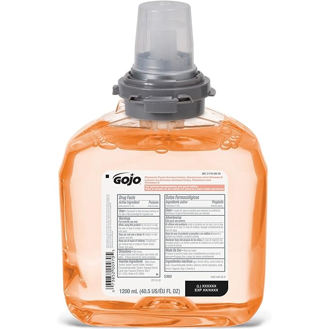 GOJO TFX Premium Foam Antibacterial Handwash, Fresh Fruit Scent, 1200 mL Touch-Free Dispenser (Pack of 2) - 5362-02