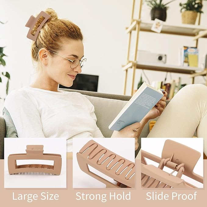6 PCS 5 Inch Extra Large Claw Clips, Big Hair Clips for Thick Long Curly Hair, Durable Matte Strong Hold Hair Claw Clips, Non-slip Square Hair Clips for Women, Red Color