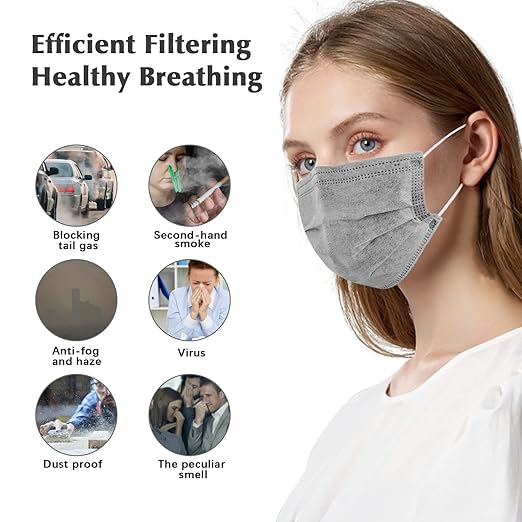 Wecolor 100 Pcs Disposable 3 Ply Earloop Face Masks, Suitable for Home, School, Office and Outdoors (Gray)