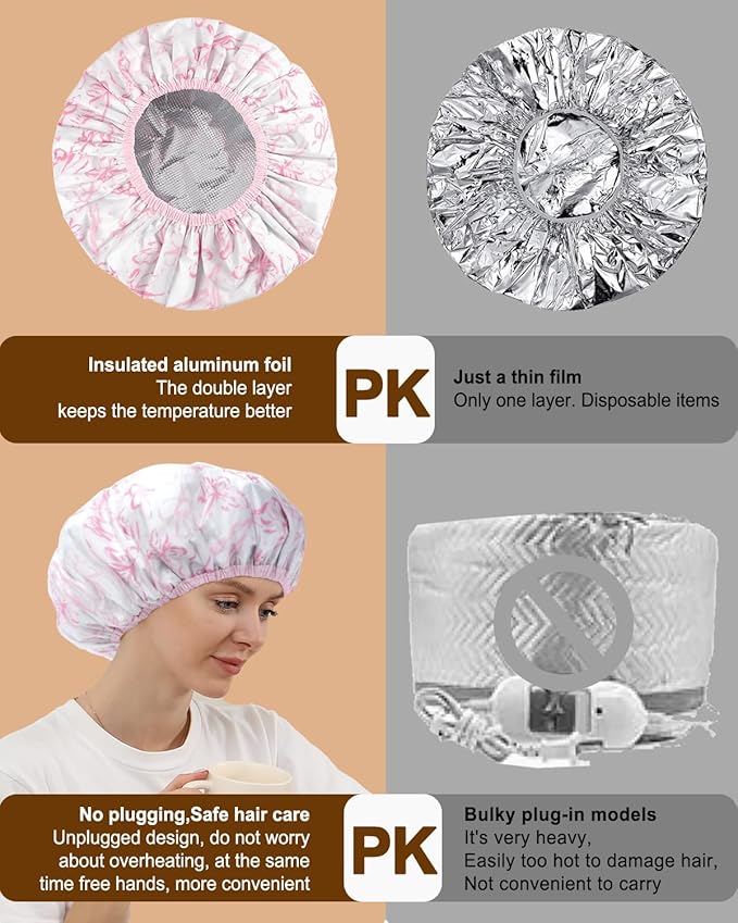 YIZIJIZI 2 Pieces Heat Cap for Deep Conditioning, Conditioning Cap Made of Aluminum Foil for Home and Salon Use, Hair Dyeing（Pink floral）