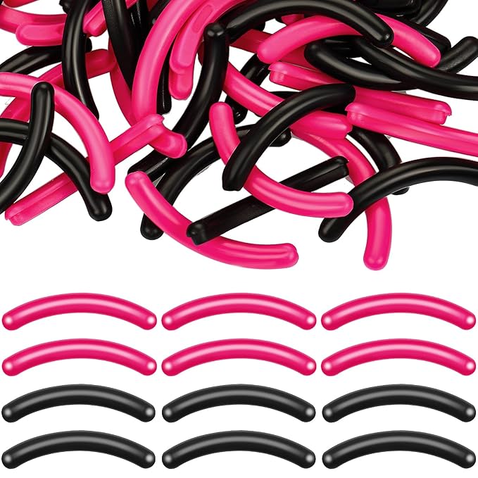 Mudder 80 Pieces Eyelash Curler Refills Eyelash Curler Pads Silicone Rubber Replacement Refills Pads for Universal Eye Lash(Black, Rose)