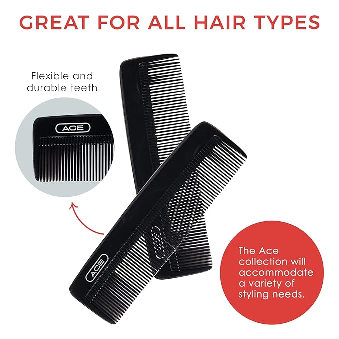 GOODY Ace Classic Bobby Pocket and Purse Hair Comb - 5 Inch, Black - Great for All Hair Types - Fine Comb Teeth for Thin to Medium Hair (Pack of 2)