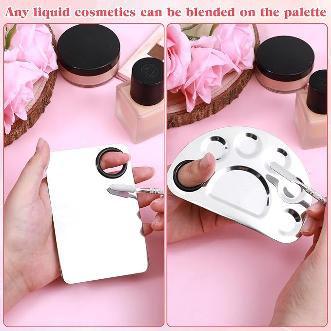 2 Set Makeup Palette Tray with Spatula, Makeup Mixing Palette Professional Cosmetic Palettes Tray Stainless Steel Cosmetic Artist Tool for Mixing Foundation Eye Shadow Eyelash Nail Art