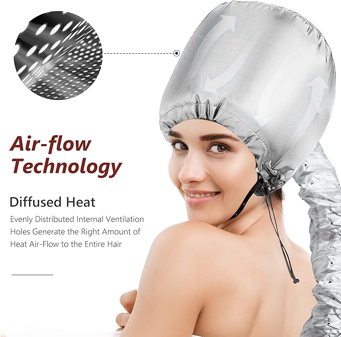 Portable Hair Dryer Bonnet Attachment for Hair Styling, Hair Color, Hair Condition and More - Silver
