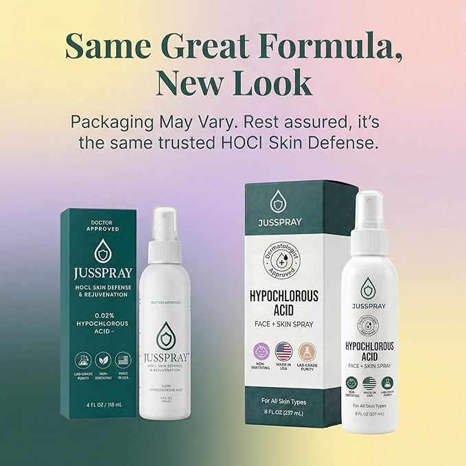 Jusspray™ Hypochlorous Acid Spray for Face and Skin | HOCI Facial Cleanser Mist | 8 oz Hypochlorous Acid for Face, Skin, Acne, Eczema, Body Acne Sprays, Piercing Aftercare, Wound Solution