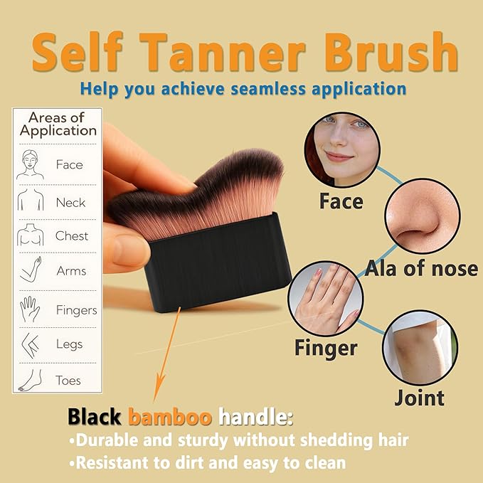 3 Pcs Streakless Self Tanning Mitt and Brush - Leakproof-lined Self Tanner Mitt, Black Self Tanning Brush for Self Tan Mitt Applicator, Self Tanner Brushes, Back Tanning Applicator, Tanning Glove
