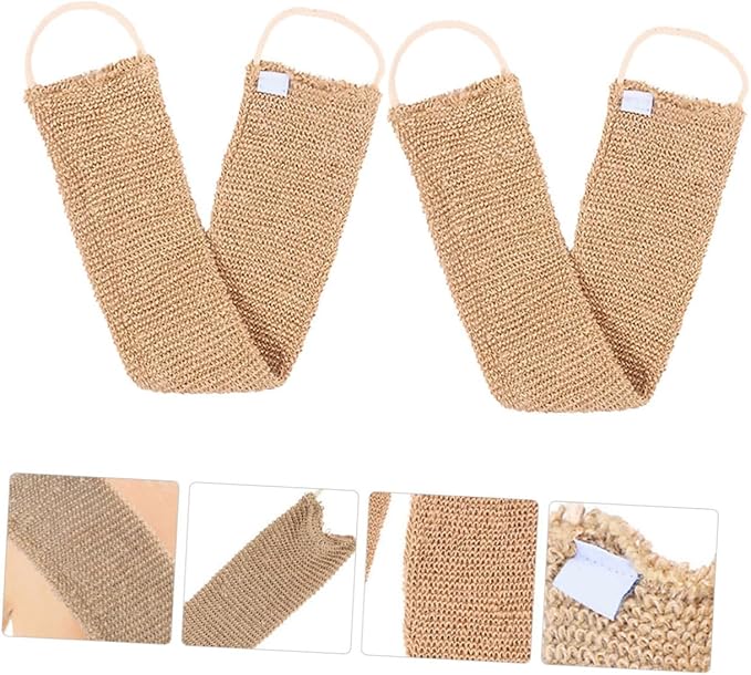 2Pcs Back Scrubber Strap Exfoliating Bath Towel for Back Washing Ramie Jute Material Shower Accessory for Skin Care and Relaxation