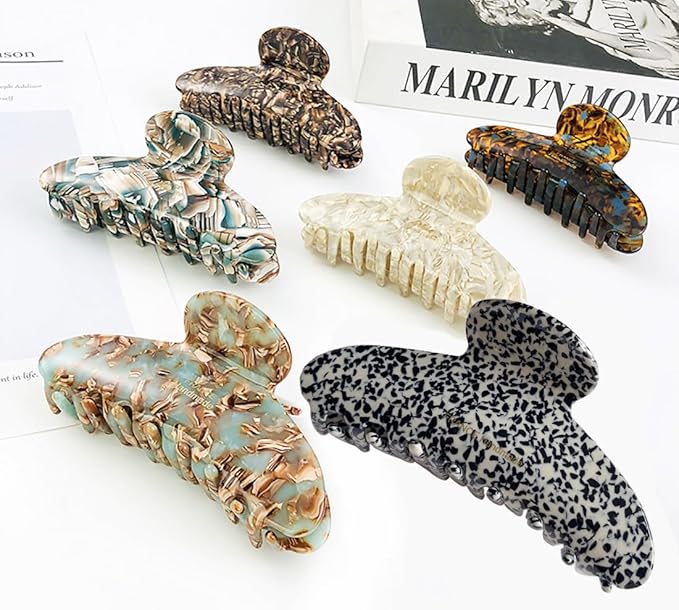 Wenlly large tortoise shell claw clip, 4.1 Inch cellulose acetate hair claw clips, marble non-slip strong hair hold barrettes for women and girls, green