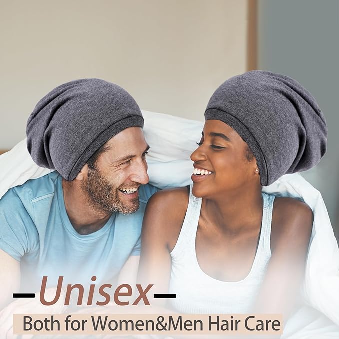 2 Pcs Adjustable Silk Hair Bonnet for Sleeping, Satin Lined Sleep Cap for Women and Men, Silk Hair Wrap Slouch Beanie.