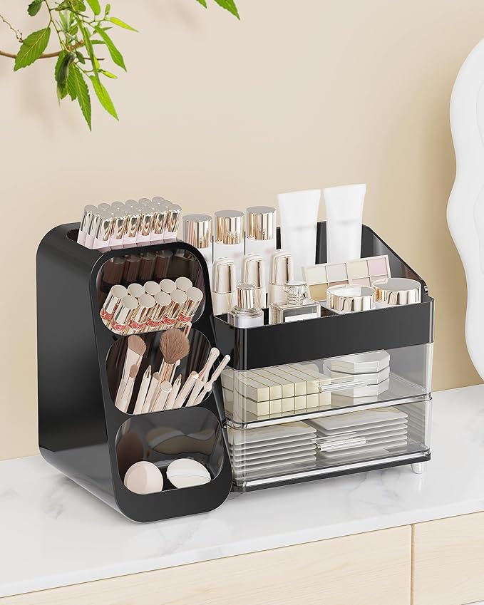 Large Capacity Makeup Organizer Countertop with Makeup Brush Holder for Vanity, Thickened Material, Bathroom Countertop Organizer Skin Care Perfumes Storage, Teen Girl Gifts for 13-25 Year