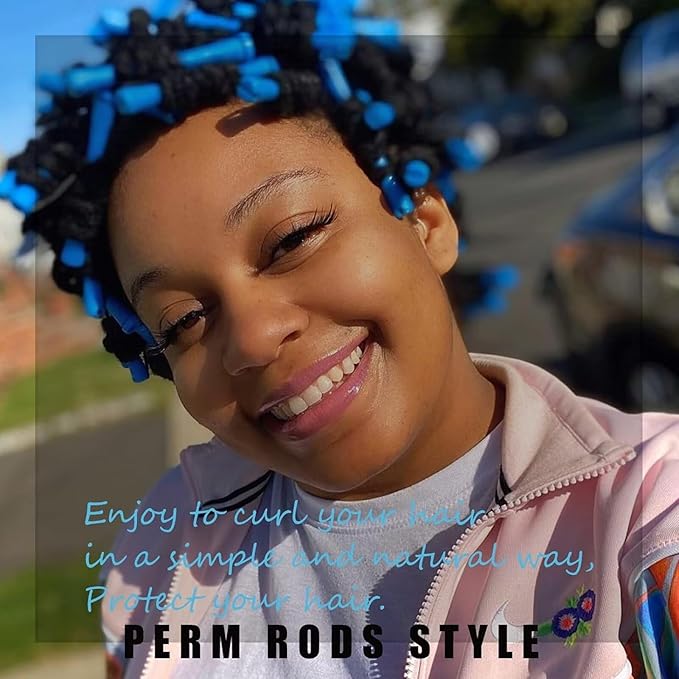 40 Pieces Plastic Perm Rods Set, Cold Wave Rod, Non-Slip Hair Rollers, Perming Curlers with Elastic Rubber Band For Women’s Short Long Natural Hair(Blue,0.35 Inch)