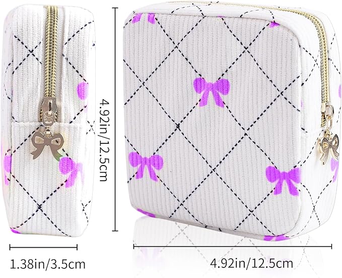 Period Bag for Women - Cute Corduroy Sanitary Napkin Storage Bag with Bow Design | Period Pouch for Daily Use, Travel | Discreet Menstrual Pouch | Pad Bags for Period Holds Pads, Tampons