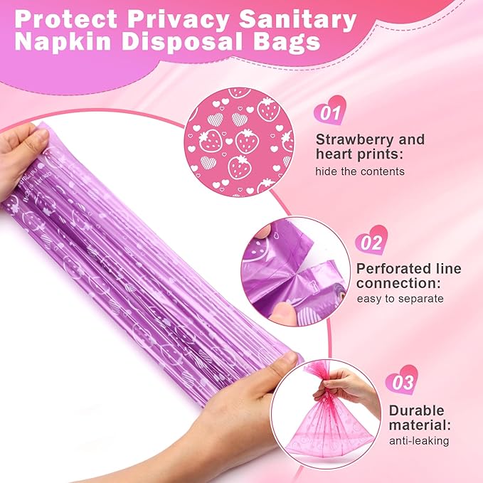 150Pcs Sanitary Napkin Disposal Bags, Luxiv Pink Disposable Sanitary Bag Personal Care Disposal for Tampons Trash Bag, Disposable Mini Bags for Women Privacy Handling Bag Diaper Sack (Pink+Purple)