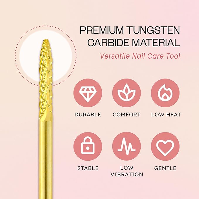 PANA 3/32" Carbide Cuticle Nail Drill Bit for Cuticle Cleaning, Dead Skin Removal, Gel Polish & Acrylic Removal, Under Nail Cleaner, Nail Salon, Manicure Tools (UNC - Gold, Medium)