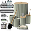 Clara Clark Bathroom Set - Sage Green Bathroom Accessories Set, 6PC Bathroom Accessory Set, Bathroom Sets with Adhesive Corner Shower Caddy Hanging, Toilet Brush, Trash Can & Soap Dispenser