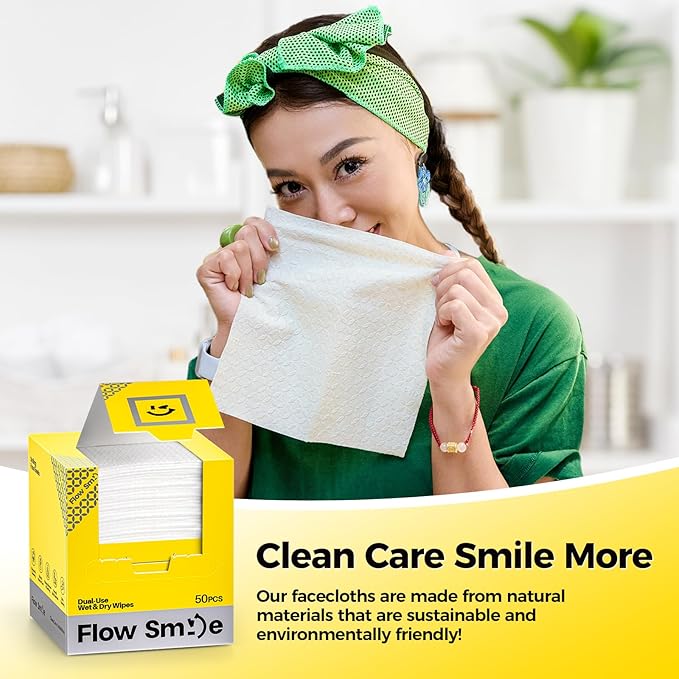 Face Towels, Disposable Clean Towels, Extra Thick, Hypoallergenic for Sensitive Skin, Unscented Lint-Free, Dry Wipes for Cleansing & Makeup, Dual-Textured AB Sides, Travel, 200 Counts (4 Pack)