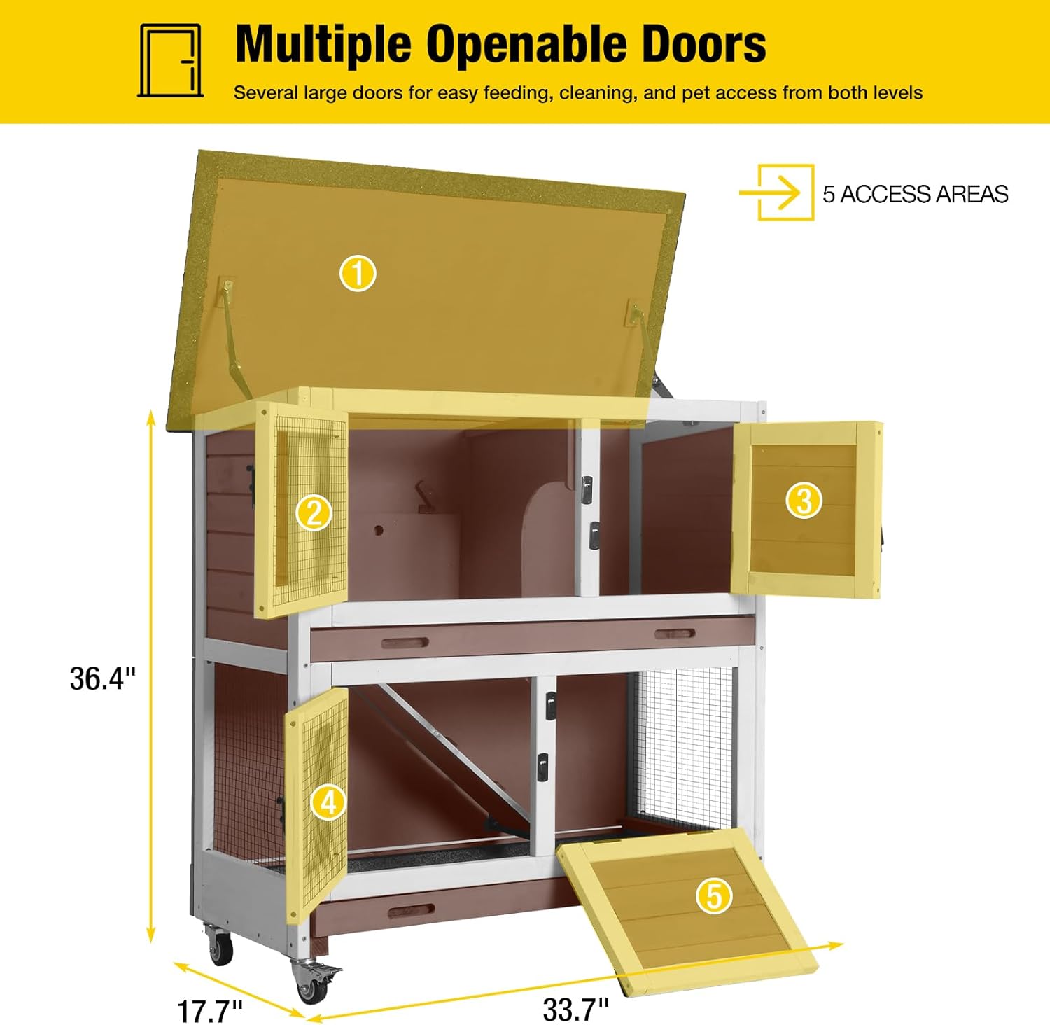 Aivituvin 2-Tier Rabbit Hutch with Tarp Door and Wheels Bunny Cage Indoor Outdoor Guinea Pig Cage Expandable with Pet Playpen 36" L, Brown