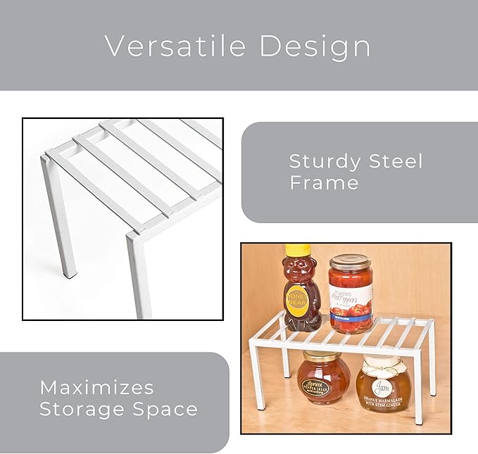 Smart Design Premium Cabinet Storage Shelf Rack - Small - 10.5 x 5.25 Inch - Steel Metal - Rust Resistant - Cupboard, Plate, Dish, Cup, Bathroom Counter and Pantry Organization Riser - Kitchen - White