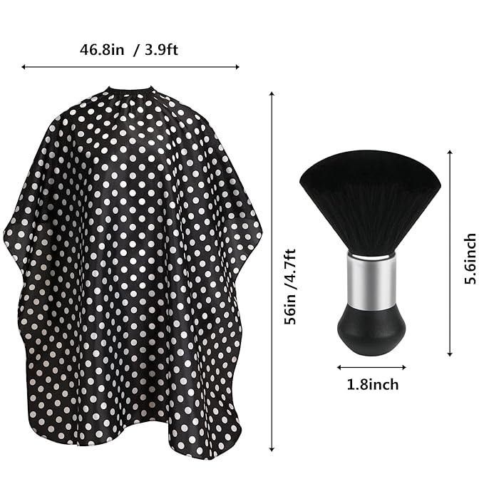 FEBSNOW Barber Cape Waterproof Professional Hair Cutting Cape Neck Duster Brush for Haircut Black and White Dots Salon Beard Hairdressing Kits 46.8 × 56 Inches