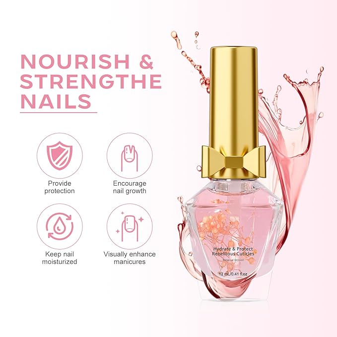 JIASHENG Cuticle Oil, Scented Cuticle Nail Oil Infused with Real Flowers, Hydrates, Moisturizes, Strengthens, Repairs, Revitalizing Cuticle Oils for Nails Damage Dry Cuticle, Peach, 12ml