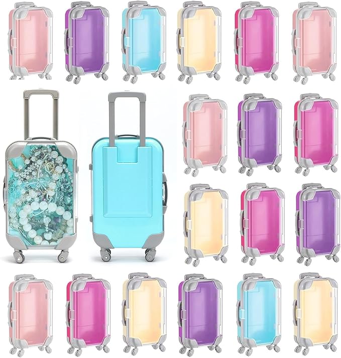 Kuabiz 20 Pack Mini Suitcase Party Favor Box Plastic Suitcase Gift Box Mini Luggage Storage Box Empty Candy False Eyelashes Box for Travel Bachelorette Party Bridesmaid Bridal Shower Decorations