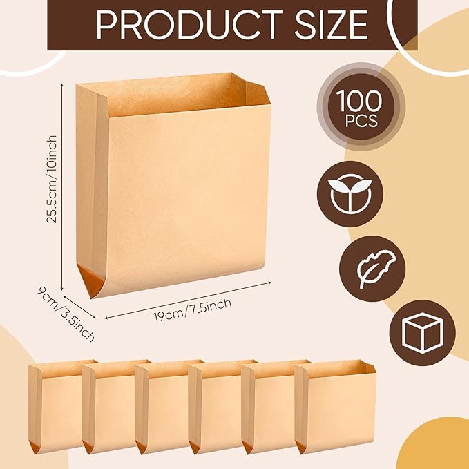 Waxed Kraft Feminine Hygiene Liner Bag, Business Restroom Bathroom Personal Dispensers 7.5 x 10" Waste Receptacle Paper Liners, Sanitary Napkin Disposal Bags, Kraft Bag (100 Pcs)