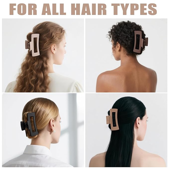 TOCESS Hair Claw Clips for Women - 8PK Large Neutral Matte Square Jumbo Hair Clips for Thick, Thin, Long, Short, Curly Hair Girls, Big Jaw Clip Set for Daily Use