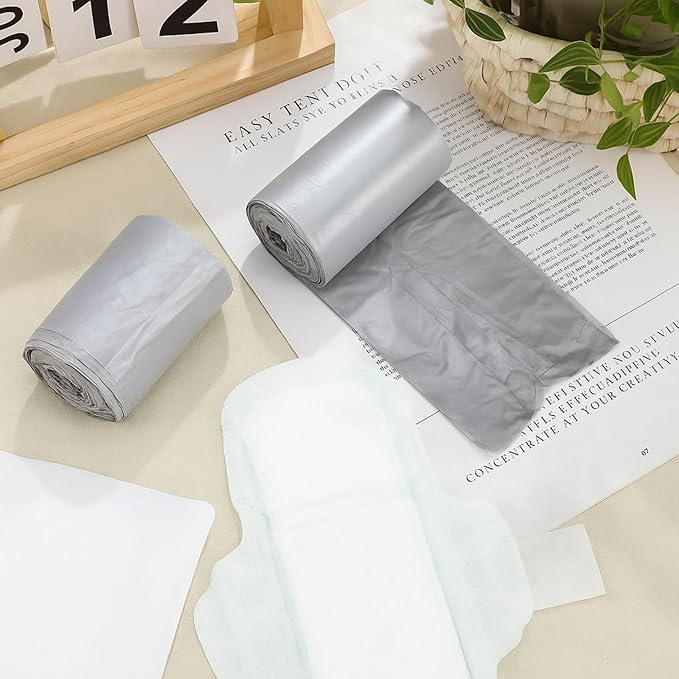Maxdot 6 Roll 50 Bags Sanitary Napkin Disposal Receptacle Liner Surface Mount Feminine Hygiene Liner Plastic Bags for Wall Mountable Receptacles or Bin, Bathroom, Commercial, Restroom, 12 x 16 Inch