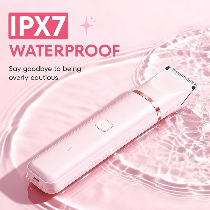 VG VOGCREST Bikini Trimmer for Women: Rechargeable 2-in-1 Painless Body Shaver for Leg Arm Underarm with Length Combs - Portable Travel Friendly Pubic Grooming Kit with Charging Dock (Light Pink)