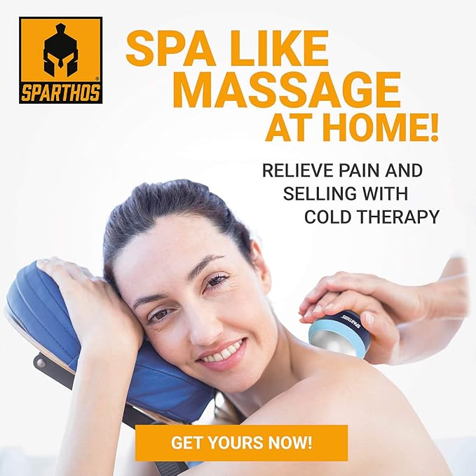 Sparthos Cold Massage Roller Ball - Fitness Cryosphere Massager - Cryo Cryocup Ice Massage Cups - for Muscle, Face, Body Muscles - Manual Polar Icing Cooling Balls - Recoup Message (Blue, 60mm)
