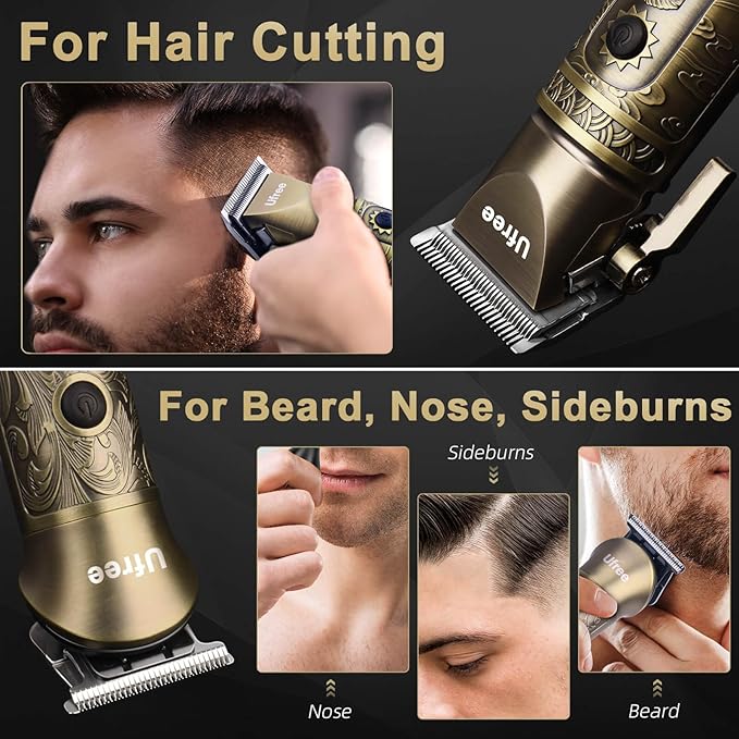 Ufree Hair Clippers for Men Professional with Beard Trimmer, Barber Clippers and Trimmers Set, Electric Razor Shavers for Men, Cordless Mens Grooming Kit for Nose, Face, Hair, Gifts Bronze