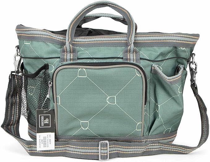 Jeffers Poplar Head Grooming Bag – Horse Grooming Organizer Tote with Pockets for Brushes, Tools, Clippers, Shampoo, Detangler – Stable Barn Kit Carrier for Horses, Pets, Spruce Stirrup Irons