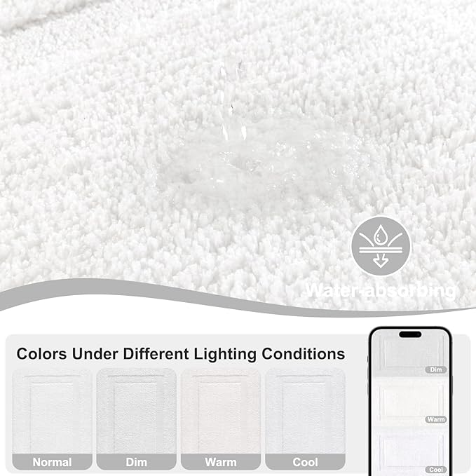 SHACOS White Bathroom Rugs Sets 2 Piece 32x20 + 47x20 inch, Non Slip Bath Mat Microfiber Washable Bathroom Rugs, Soft Fluffy Water Absorbent Bath Mat Set of 2