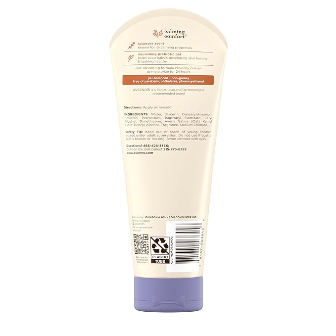 Aveeno Baby Calming Comfort Moisturizing Body Lotion with Relaxing Lavender & Vanilla Scents, Non-Greasy Baby Lotion, Natural Oatmeal & Dimethicone, Paraben- & Phthalate-Free, 8 fl. oz