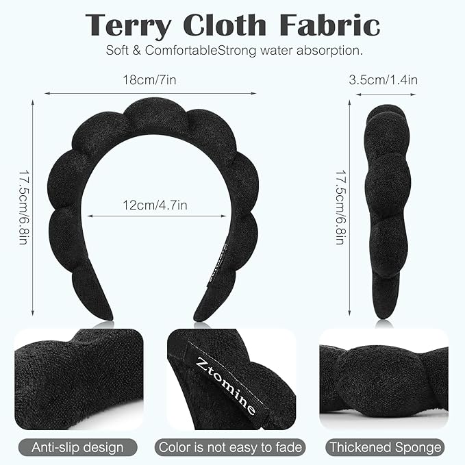 Spa Headbands for Washing Face or Facial, Set of 2 Skincare, Terry Cloth Headband Combo Pack - Puffy Makeup Headbands for Face Washing, Mask, Skin Treatment